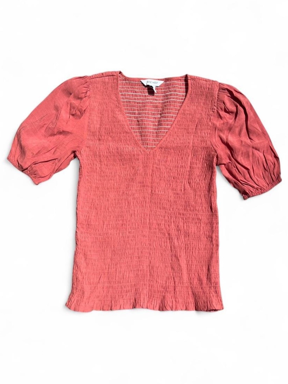 Nine West size small Short Sleeve V-Neck Ruched Women's Top - Coral